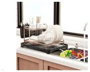 Aluminum Plate Dish Drying Rack With Removable Drainer Cutlery
