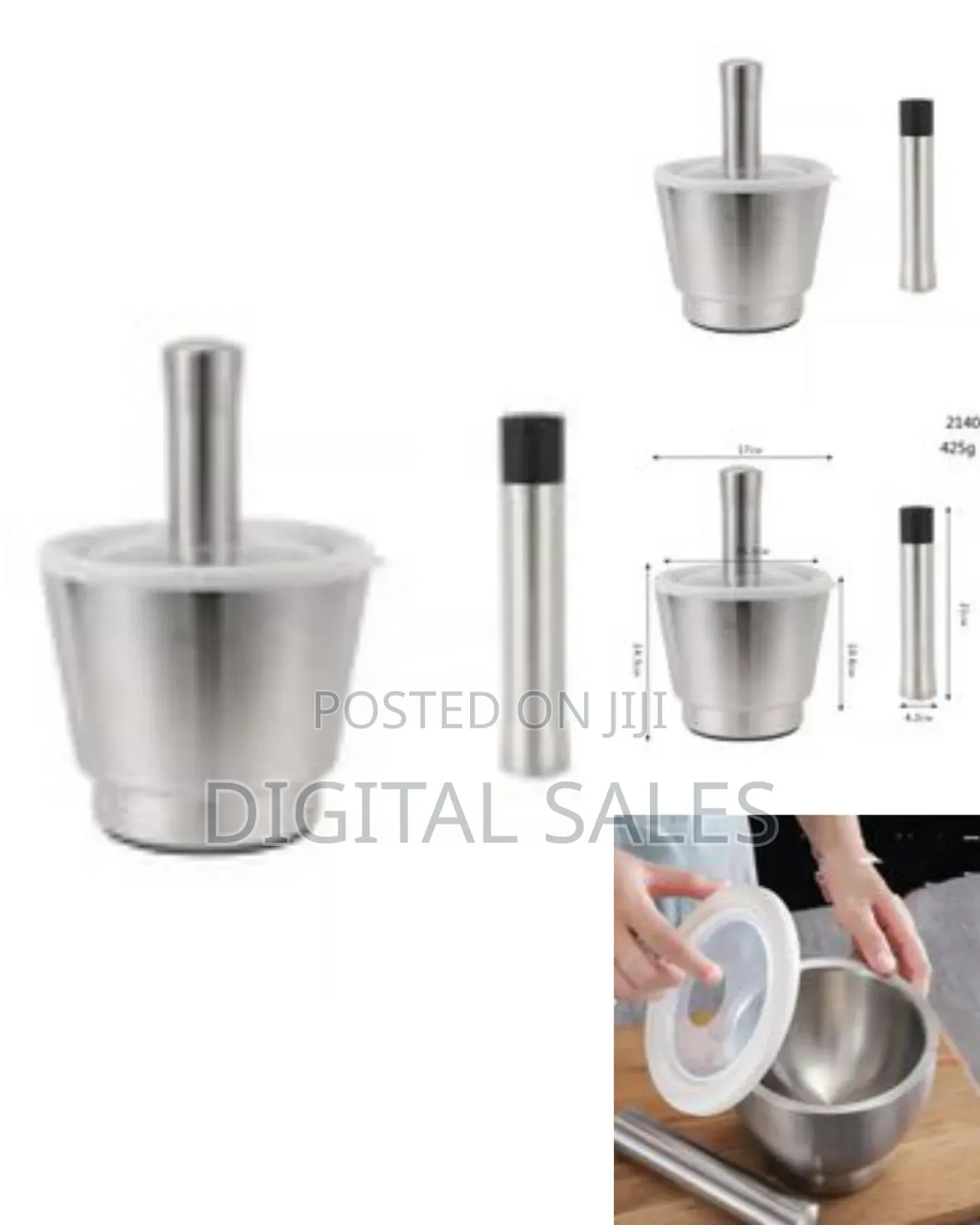 10cm Hamandista Brushed Stainless Steel Mortar and Pestle Spice