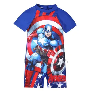 Kids Boys One Peace Swimming Costume With Cap Swim Suite - Prints Vary