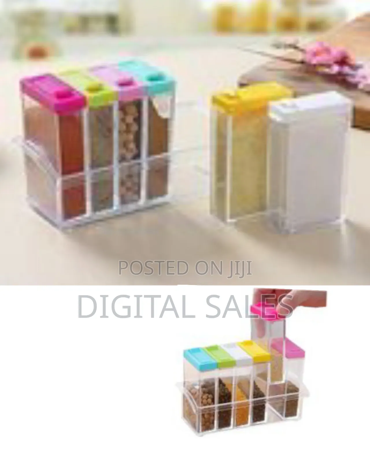 6 PCS Transparent Spice Jars Dispenser Masala Rack Easy Flow