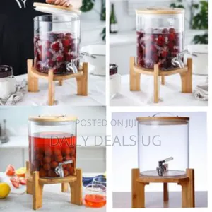 5 L Glass Drinks Dispenser Jar With Tap, Spigot, Lid and Wooden Stand