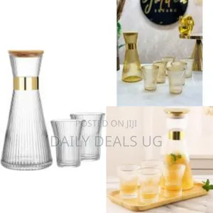 Ribbed Bedside Table Glass Water Carafe Set, 1 Crystal Glass Carafe