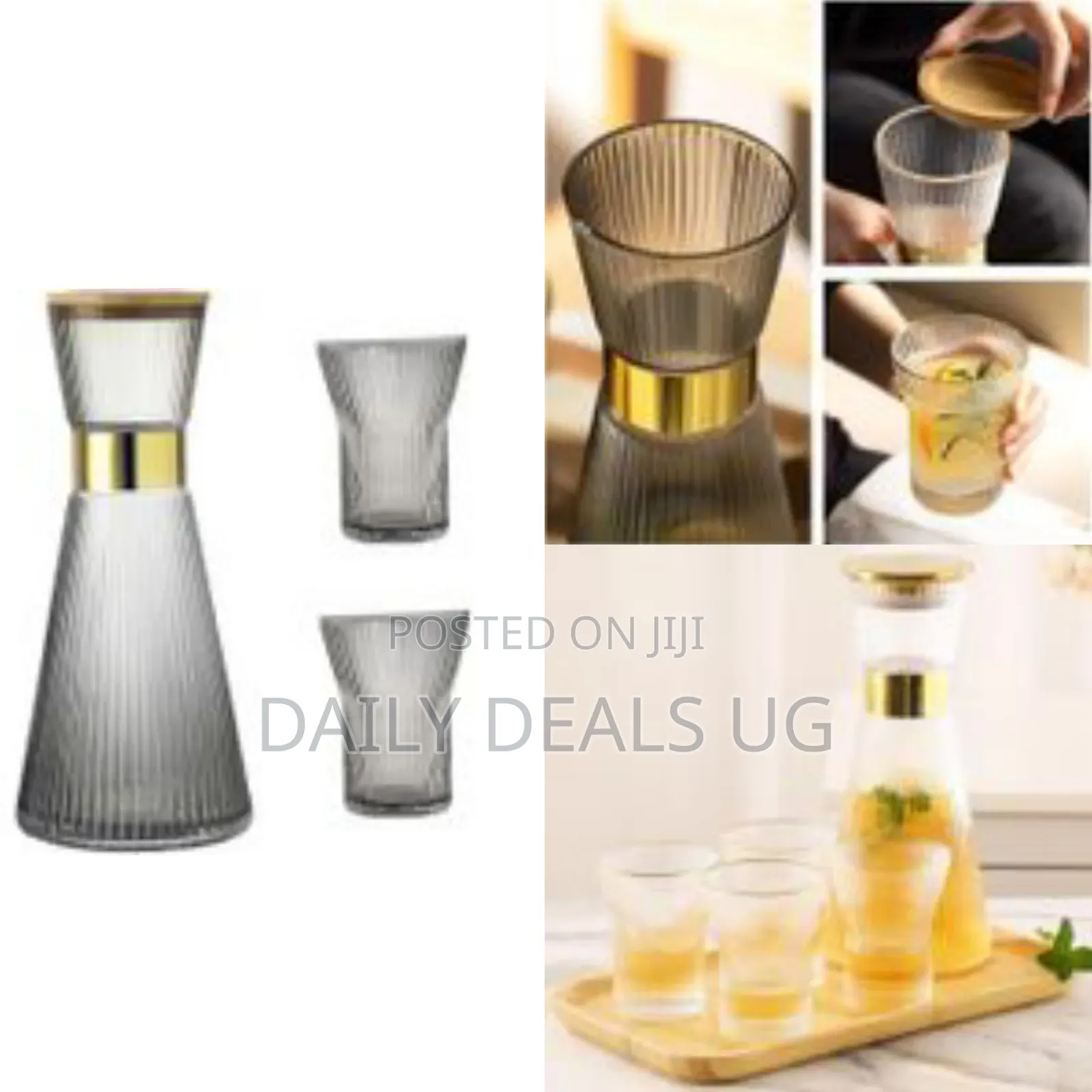 Ribbed Bedside Table Glass Water Carafe Set, 1 Crystal Glass Carafe