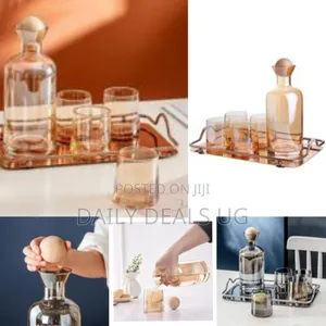 Glass Carafe Water Pitcher With Wood Lid, Kettle, Drinking Cup
