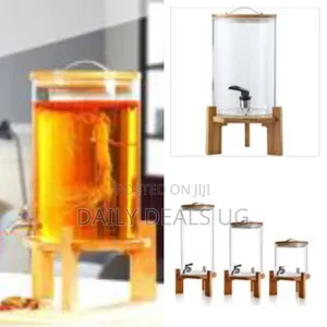 7l Glass Drinks Dispenser Jar With Tap, Spigot, Lid and Wooden Stand