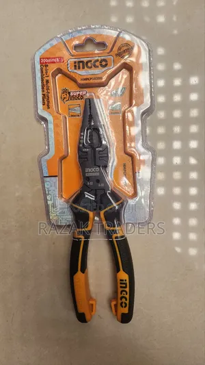 Ingco 8-Inch 8-Function Electrician's Pliers, Light Orange
