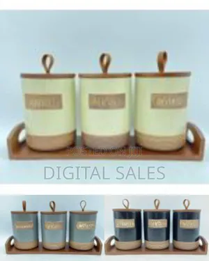 3 Piece Ceramic Canister Set for Spice Tea Coffee Sugar Storage Jars