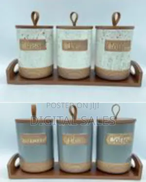 3 Piece Ceramic Canister Set for Spice Tea Coffee Sugar Storage Jars