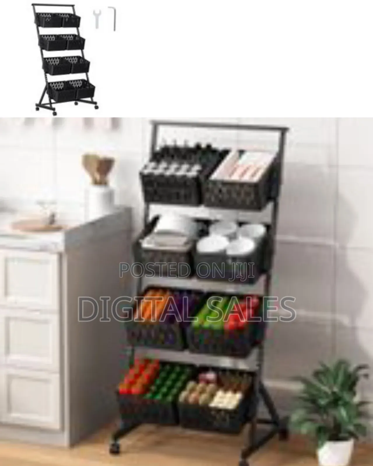 4-Tier Kitchen Fruit Vegetable Snack Cart With Wheels ,Stackable