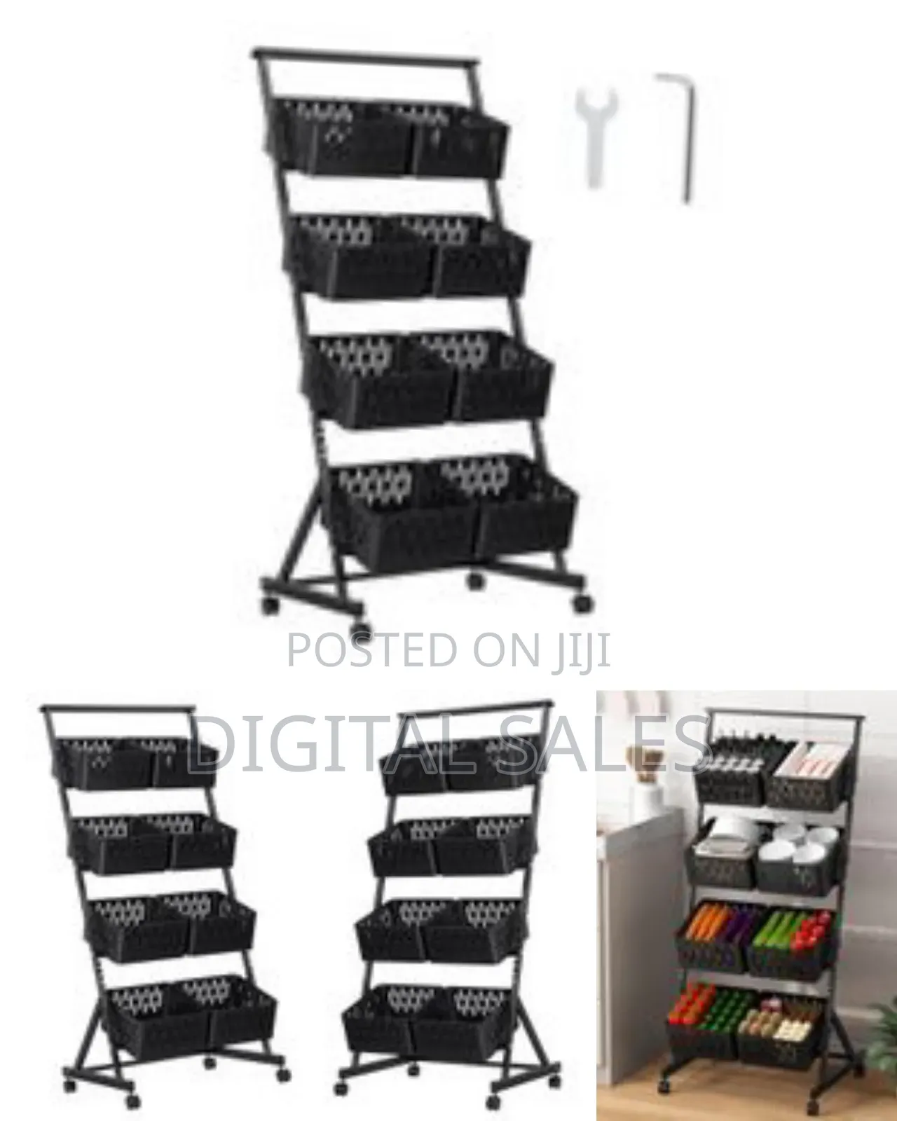 4-Tier Kitchen Fruit Vegetable Snack Cart With Wheels ,Stackable