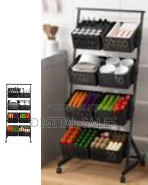 4-Tier Kitchen Fruit Vegetable Snack Cart With Wheels ,Stackable Mesh