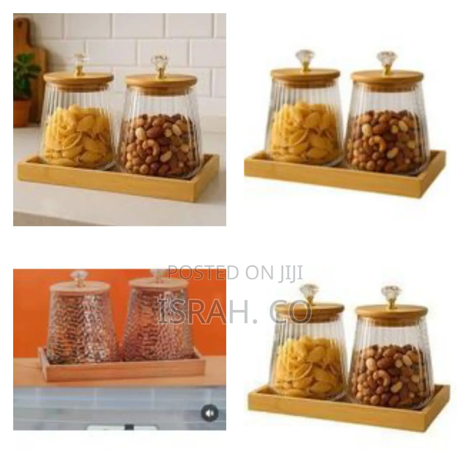 2-Piece Round Airtight Glass Storage Jar Canister Set With Bamboo