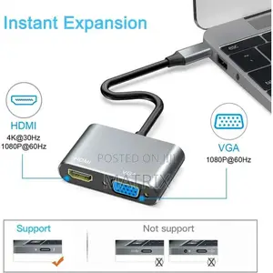 Multifunctional Type C to Hdmi + Vga Adapter