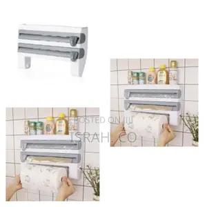 4 in 1 Cling Film,Paper Towel and Foil Storage Rack Cutter Holder
