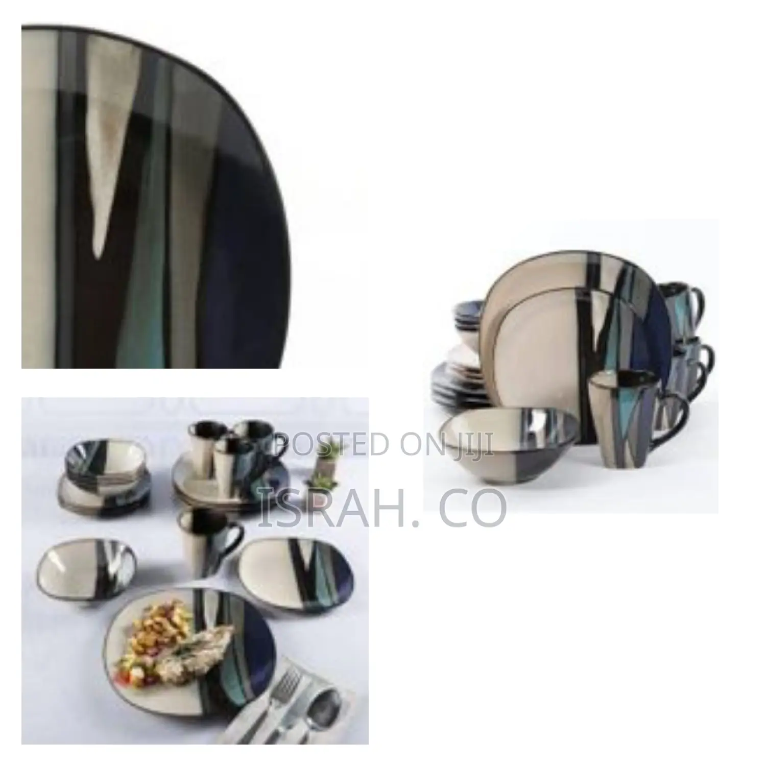 24 Piece Porcelain Blur Lined Chip Resistant Dinner Sets