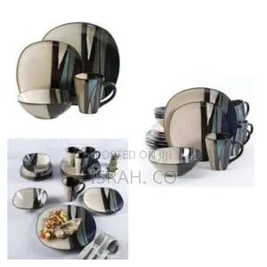 24 Piece Porcelain Blur Lined Chip Resistant Dinner Sets