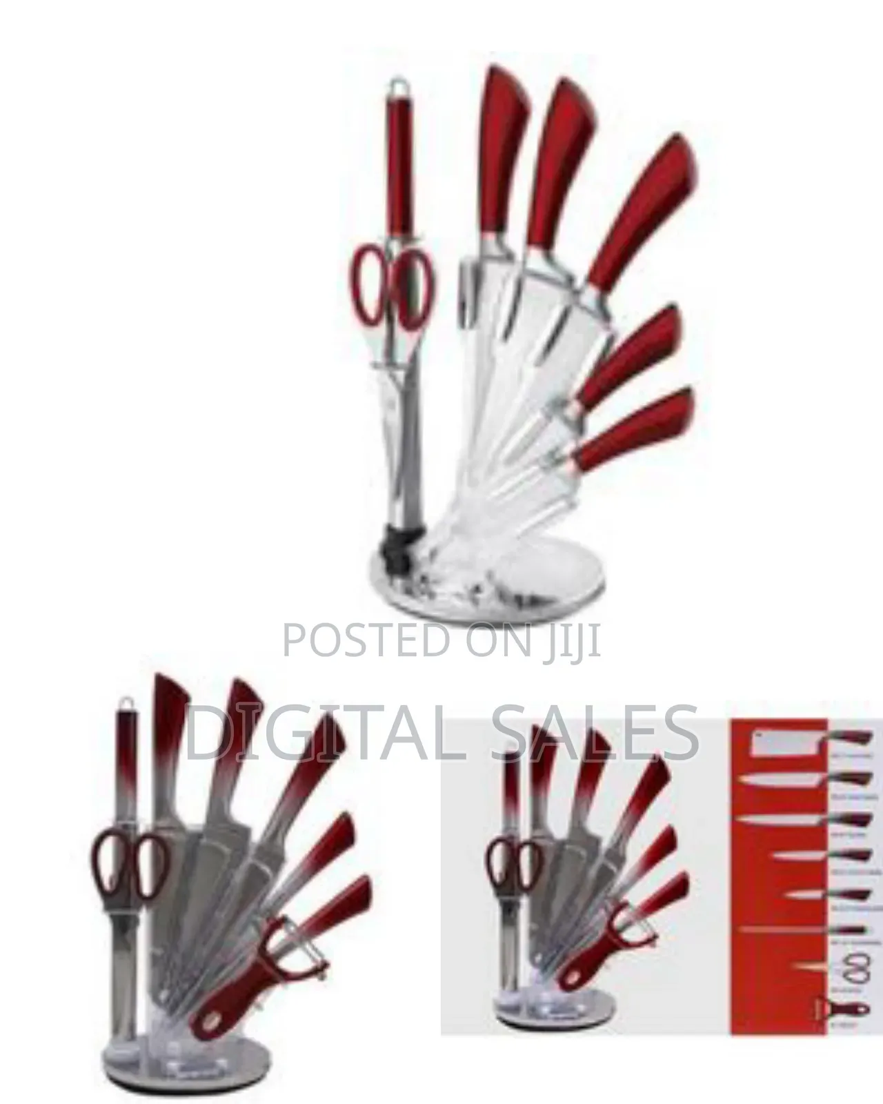 9 Piece Stainless Steel Rotating Stand Kitchen Knife Se