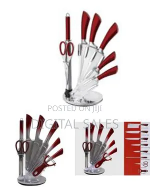 9 Piece Stainless Steel Rotating Stand Kitchen Knife Se