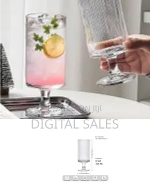 Set of 6 Ribbed Glasses All Purpose Water Goblet Cups 500ml Drinking