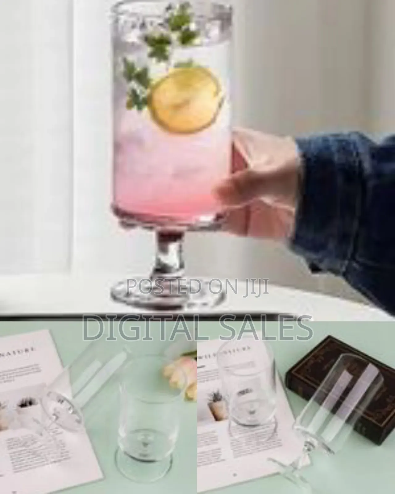 Set of 6 Plain Footed Glasses All Purpose Water Goblet Cups 500ml