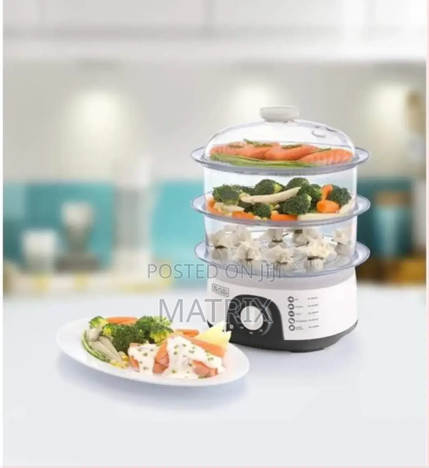 Black+Decker Food Steamer 3-Tier Detachable With Timer and Dishwasher