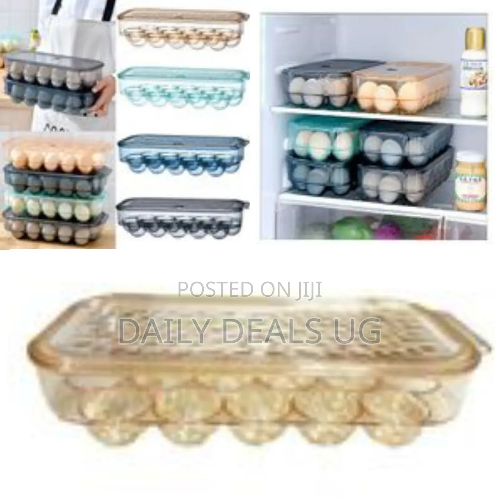 16 Egg Tray Holder for Refrigerator, Stackable Organizer Bin With Lid