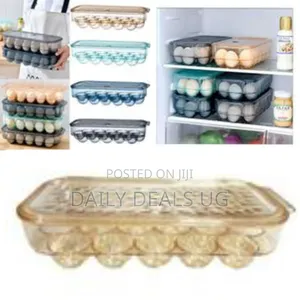 16 Egg Tray Holder for Refrigerator, Stackable Organizer Bin With Lid