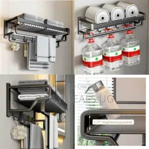 Wall Mounted Kitchen Bathroom Towel Rack Basket Shelf Storage Holder