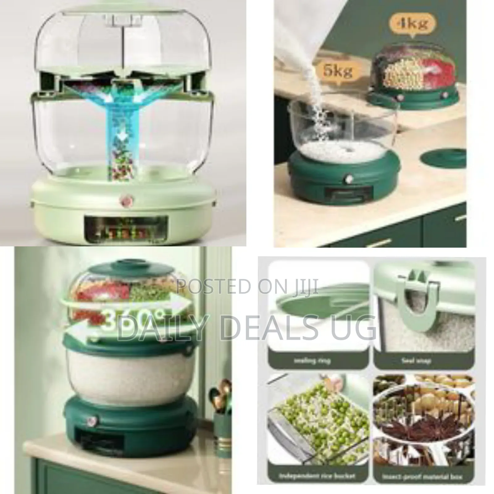 Automatic Rice Dispenser Grain Storage Bin, 360° Rotatable Household
