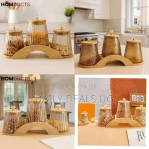 3-Piece Round Airtight Glass Storage Jar Canister Set With Bamboo Wood