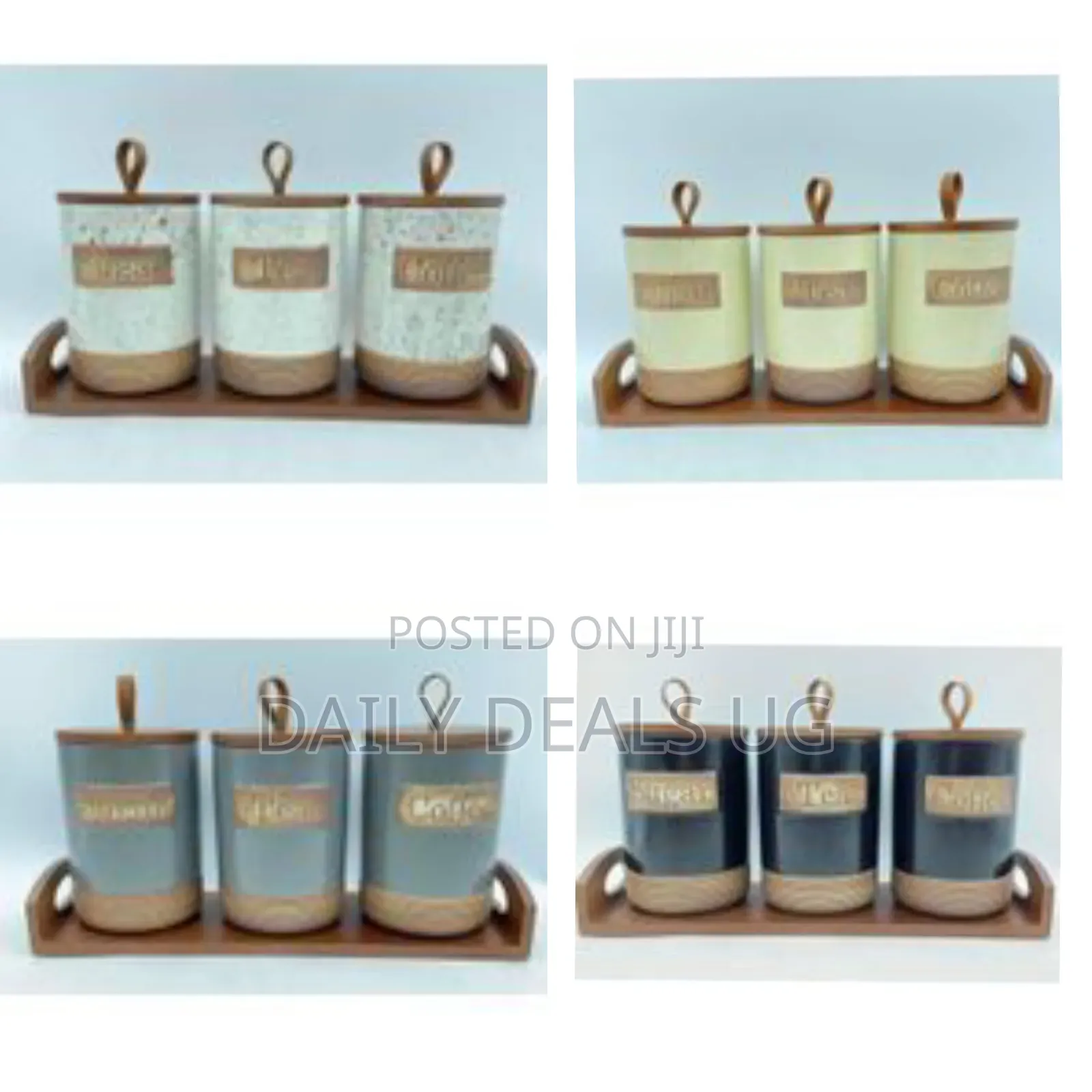 3 Piece Ceramic Canister Set for Spice Tea Coffee Sugar Storage Jars