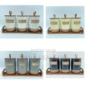 3 Piece Ceramic Canister Set for Spice Tea Coffee Sugar Storage Jars
