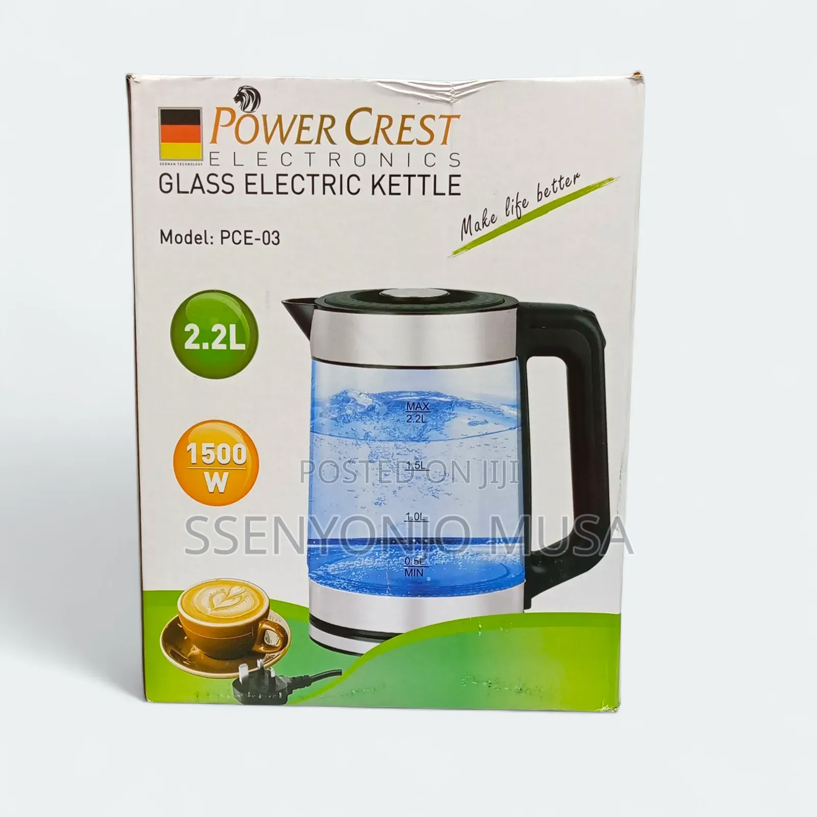 Power Crest Glass Electric Kettle With 1500w Power 2.2l