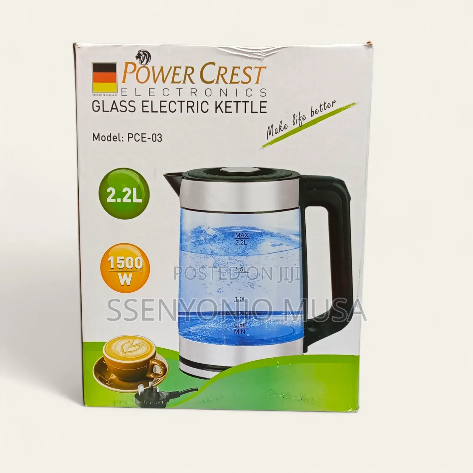 Power Crest Glass Electric Kettle With 1500w Power 2.2l