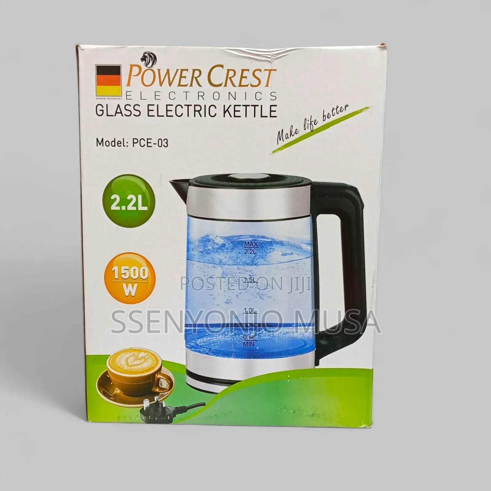 Power Crest Glass Electric Kettle With 1500w Power 2.2l