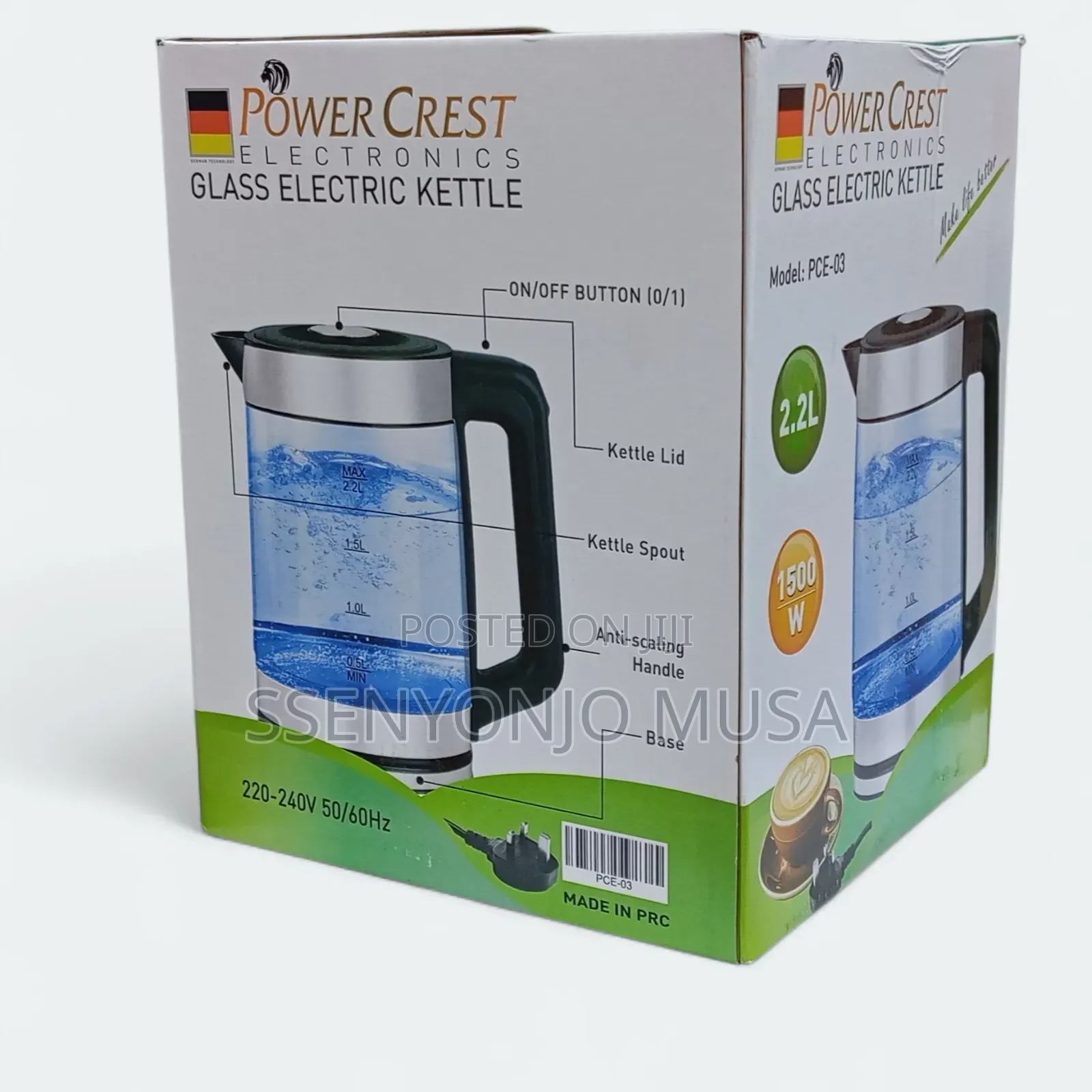 Power Crest Glass Electric Kettle With 1500w Power 2.2l