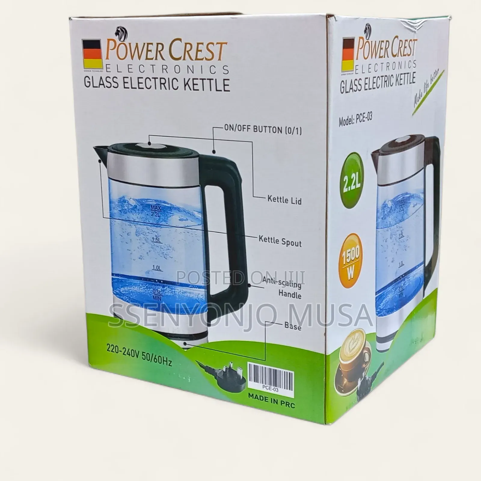 Power Crest Glass Electric Kettle With 1500w Power 2.2l