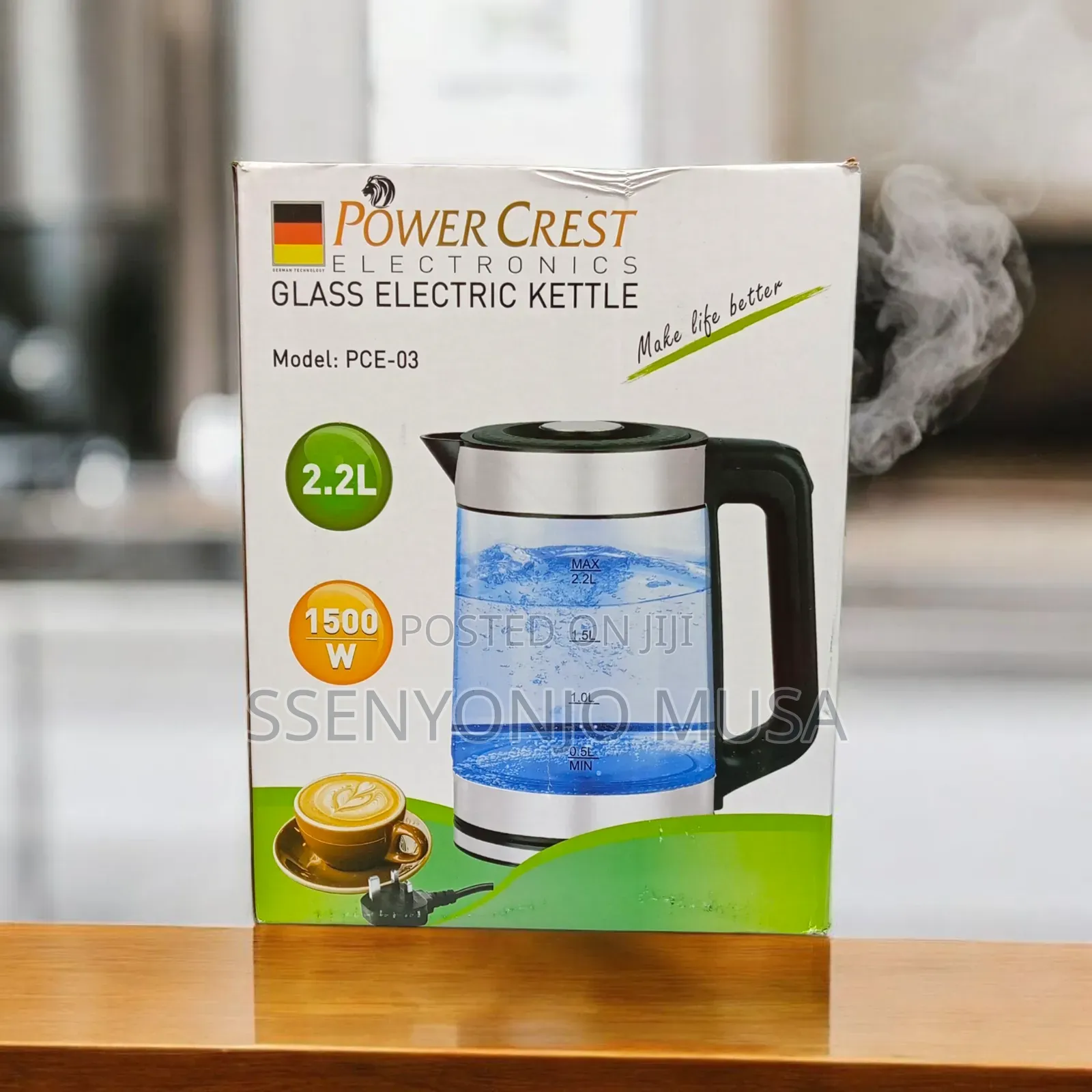 Power Crest Glass Electric Kettle With 1500w Power 2.2l