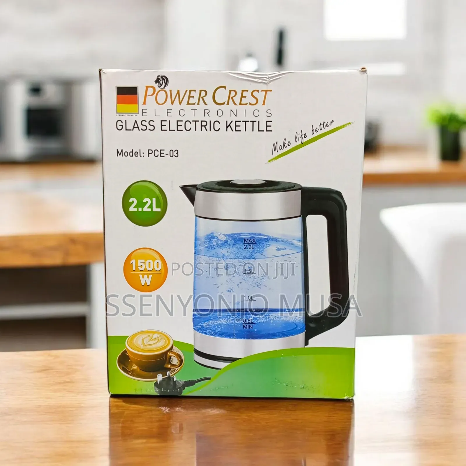 Power Crest Glass Electric Kettle With 1500w Power 2.2l
