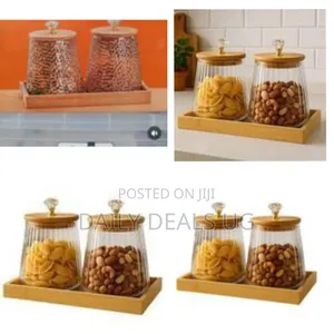 2-Piece Round Airtight Glass Storage Jar Canister Set With Bamboo