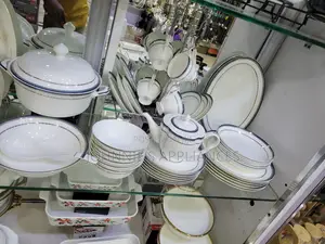 Elegant Porcelain Dinner Set – White With Gold and Blue Trim