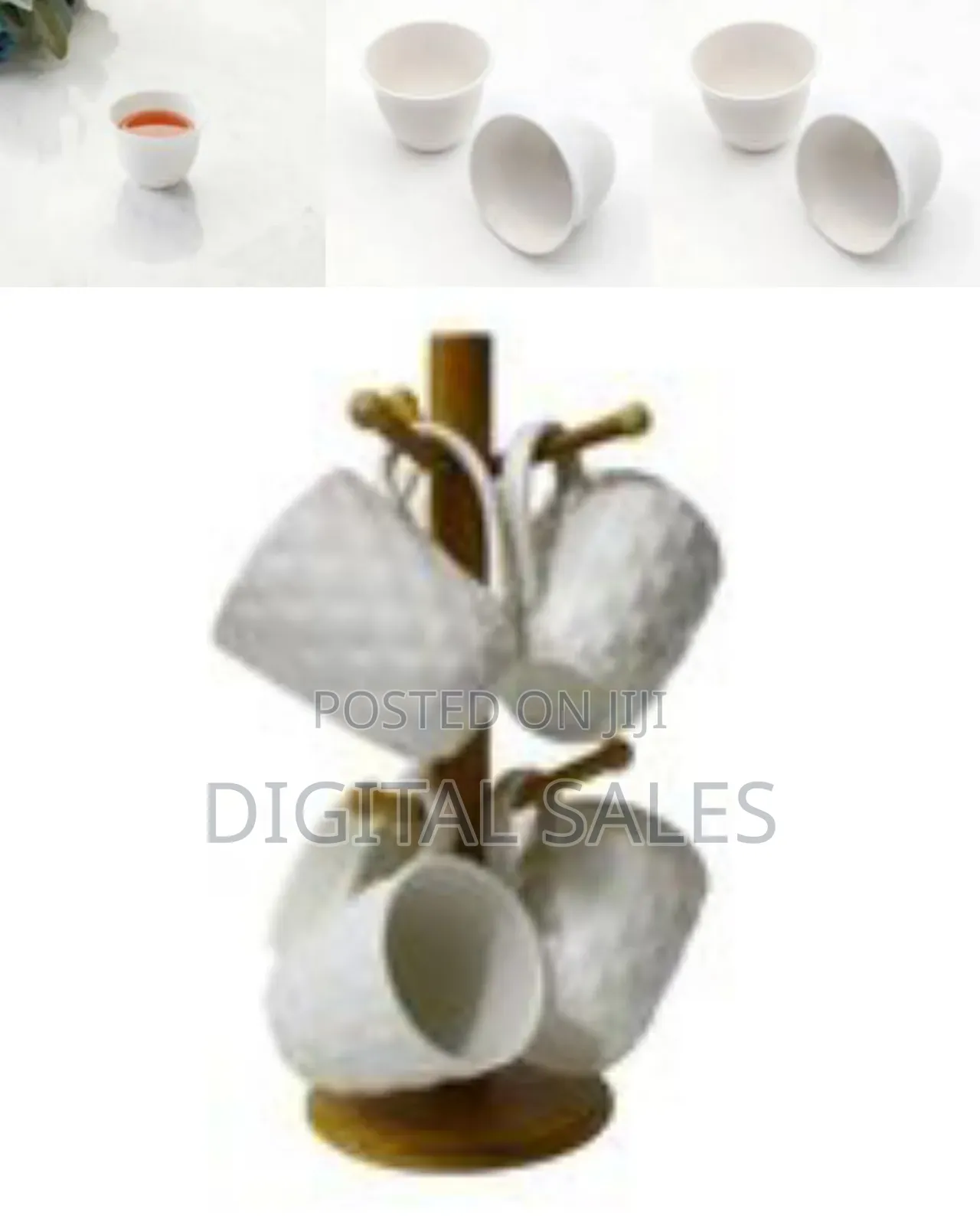 6pc Tea Cups on a Branch Wooden Stand