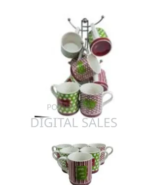6 Pieces of Red and Green Multi Design Coffee Tea Cups