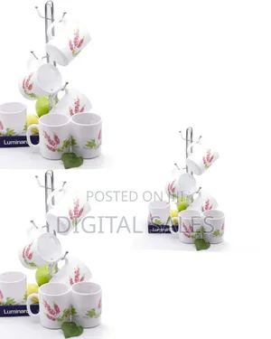 Luminarc 6 Pieces of Luminarc Pink Flower Tea Coffee Mug Cups -White