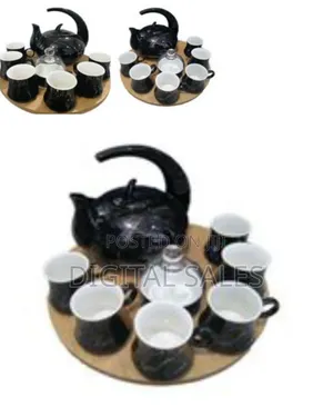 8piece Cuppucino Tea Coffee Mugs Cups, Teapot and Bamboo Tray Set-