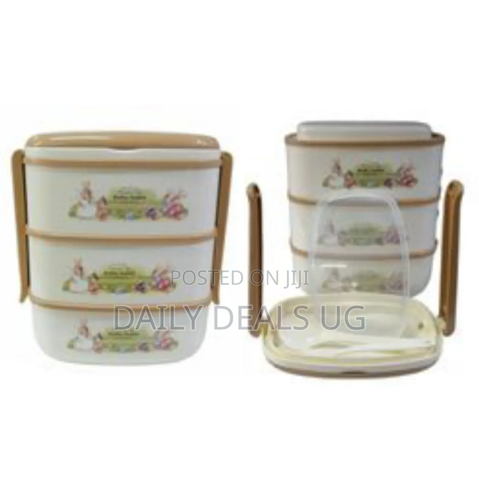 3 Layer Rabbit Lunch Box Container Tiffin - Cream