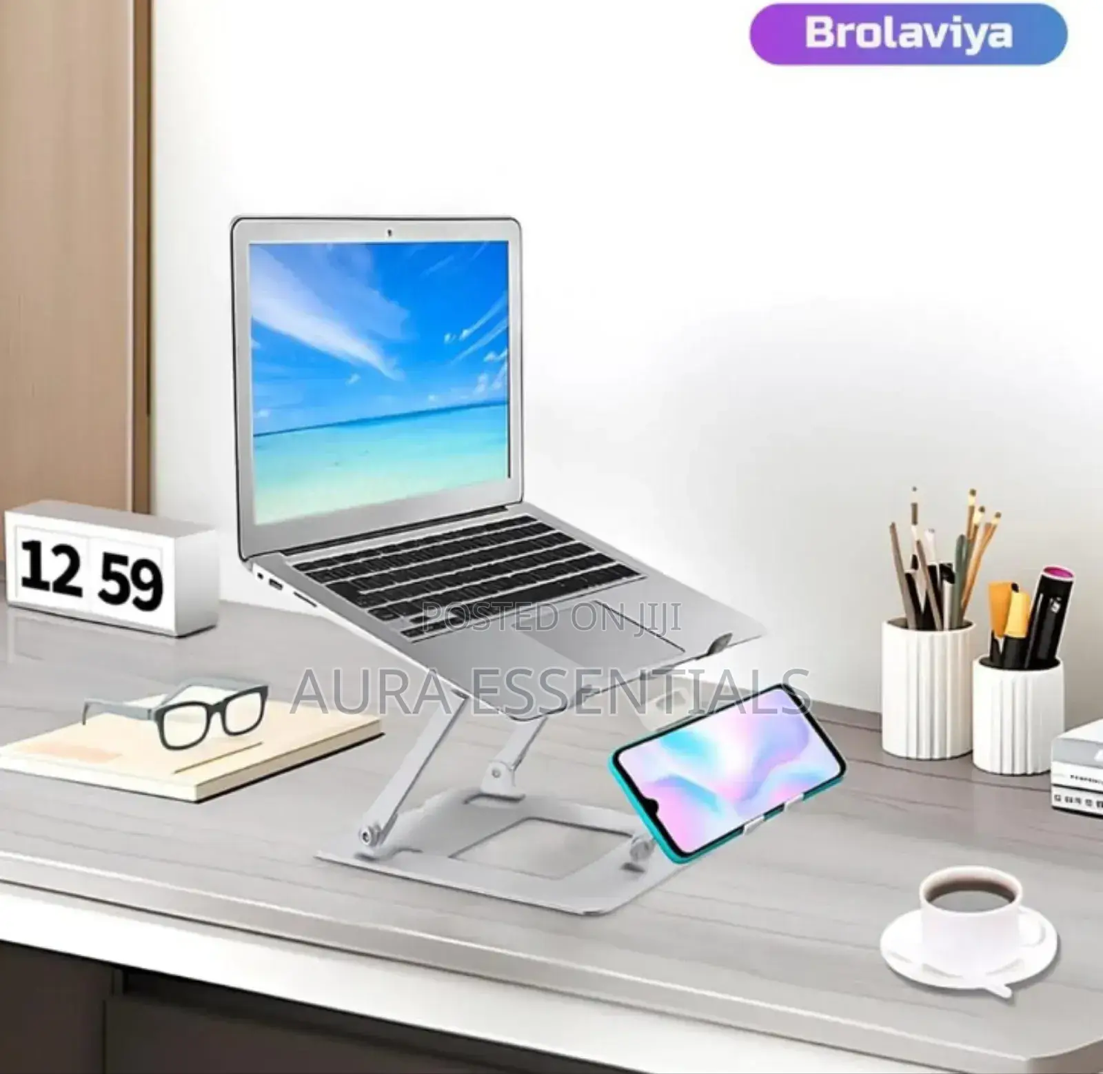 Foldable Dual Laptop and Mobile Phone Aluminium Stand