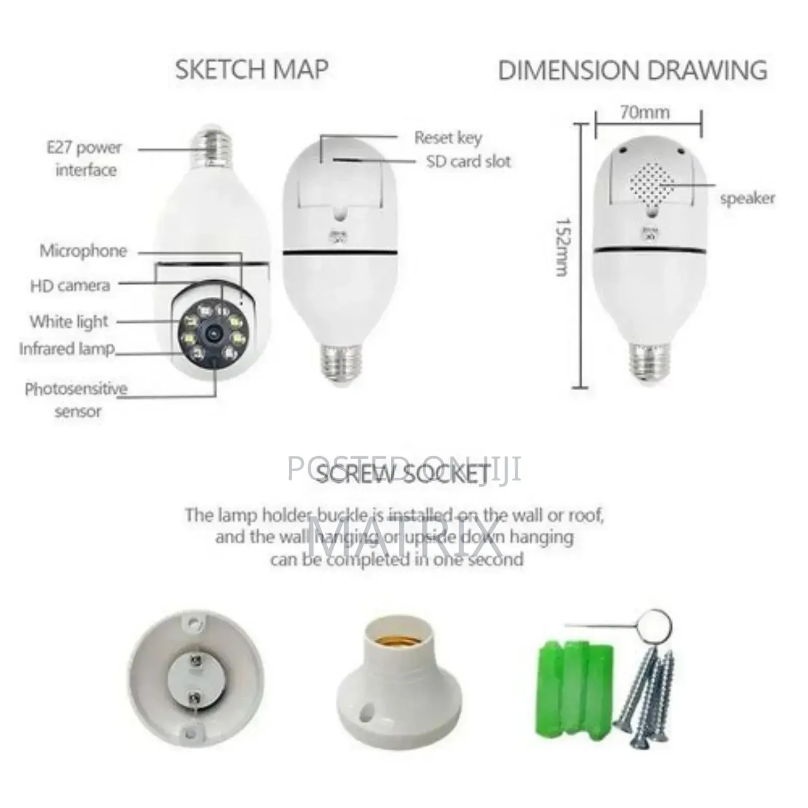 Bulb Wifi Camera E27 With Ai Tracking and Night Vision
