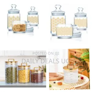 Luminarc 3pc Golden Flower Maze Sugar Bowl, Food Storage Jar Container