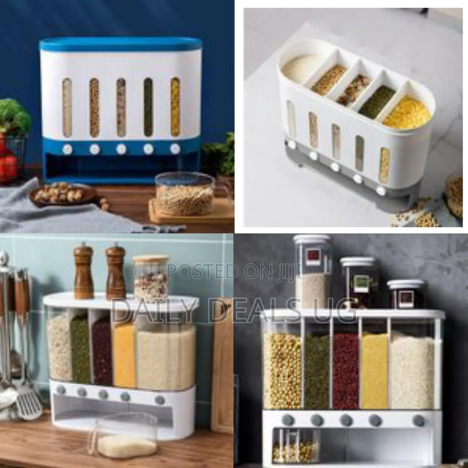 5-Grid Wall Mounted Storage Container 12l Food Dispenser Rice Bucket